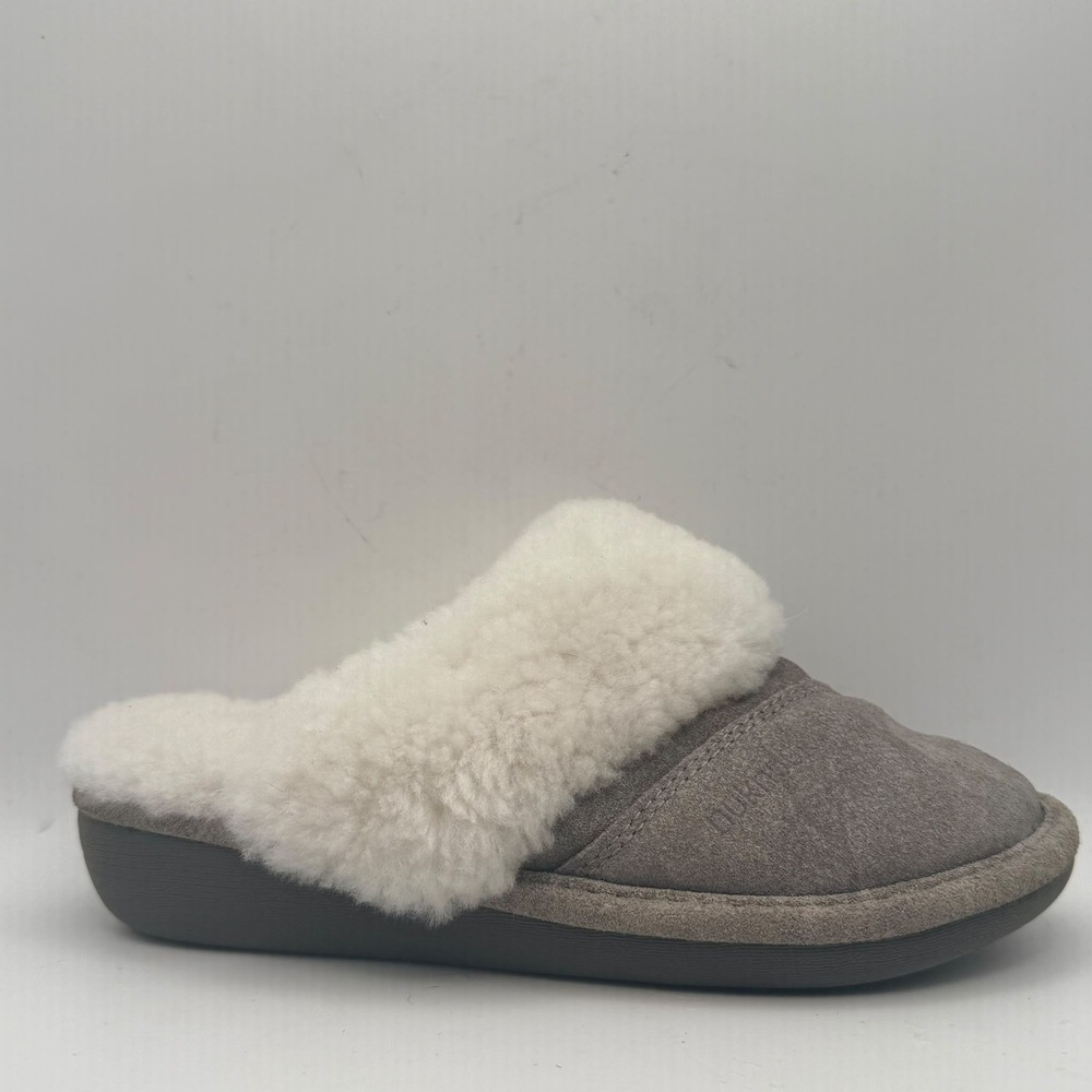 Nuknuuk Joy Suede Sheepskin Slippers Womens Size 6 Grey Plush Lined Scuff